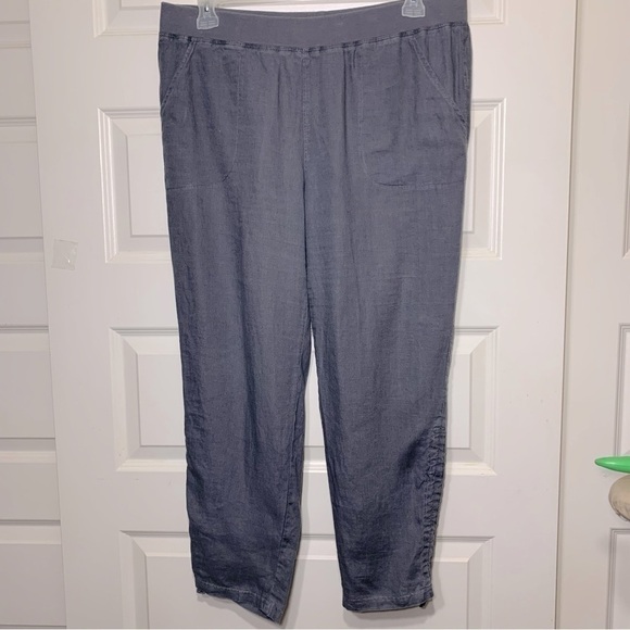 ELLEN Tracy Gray Linen Hi Rise Ankle Pants Pull on Jogger Elastic Band Sz L - Picture 14 of 14
